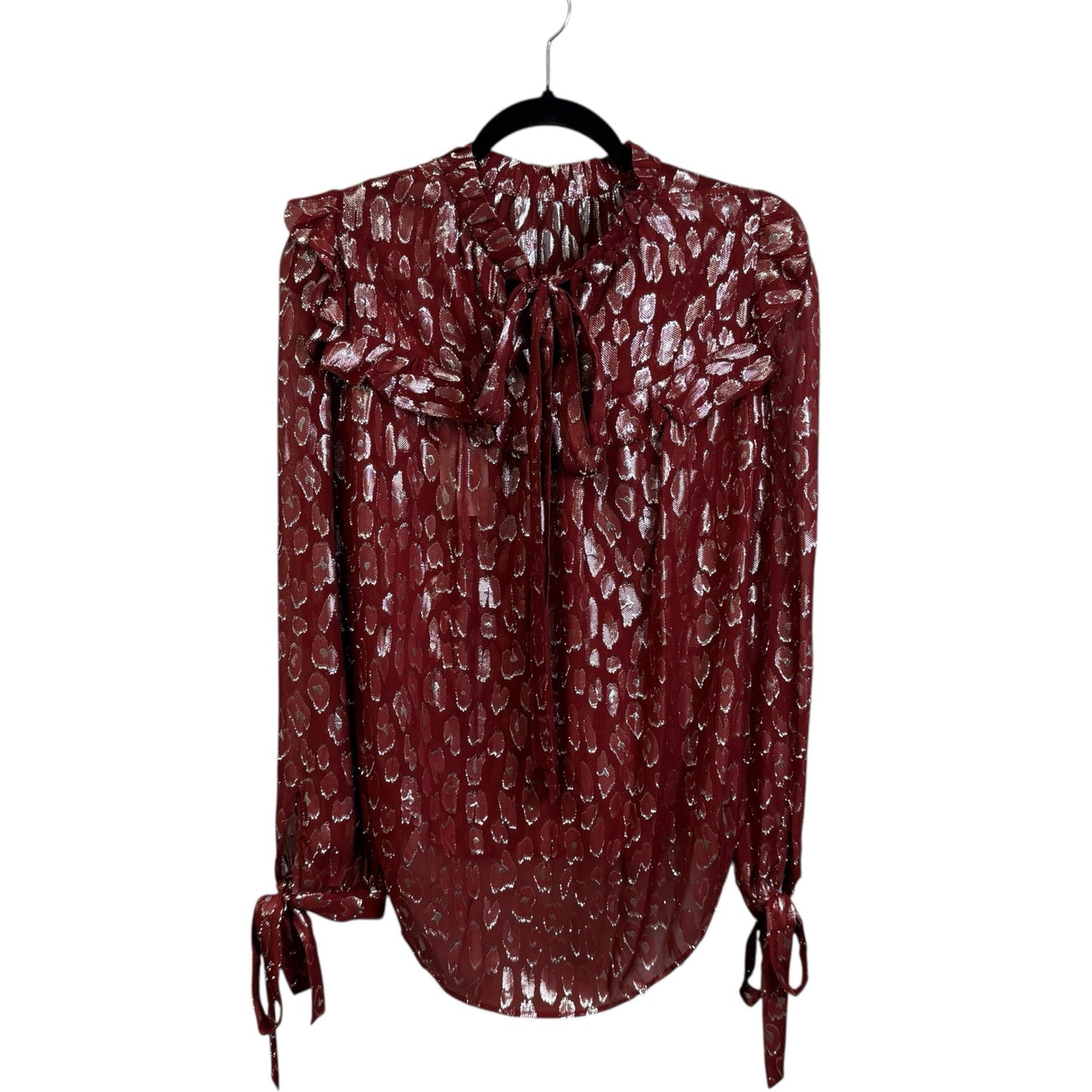 NWT Veronica Beard Red Silver Long Sleeve Mock Neck Brooks Blouse Womens 4
