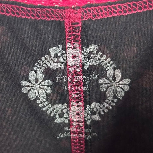 Free People Y2K Multi Leaf Print Pink Lace Trim Tank Top Cami Womens Medium