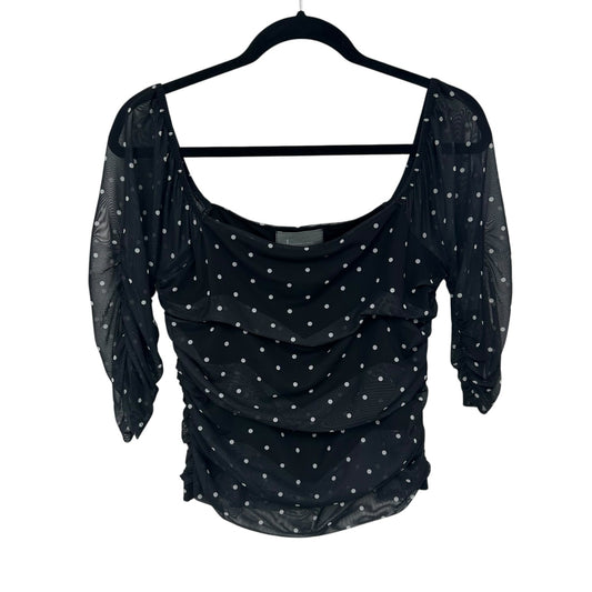 by Anthropologie Black White Shirred Mesh Short Sleeve Top Womens Size Medium