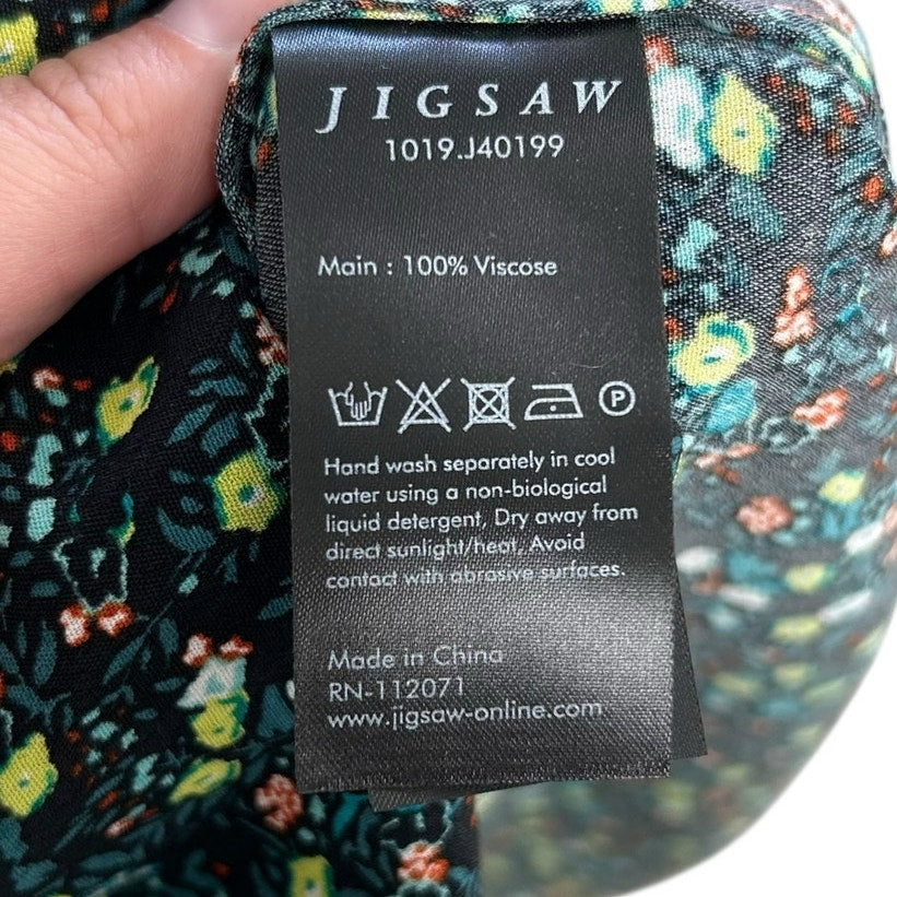 Jigsaw Green Multi Button Front Modern Ditsy Floral Print Tea Dress Womens US 6