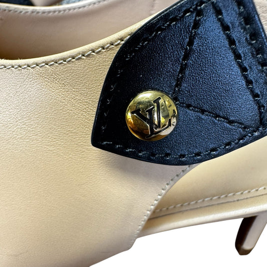 NEW Louis Vuitton Cream Black Calf Leather Allure Slingback Pump Womens 39