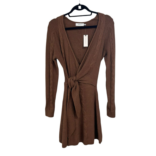 NWT Greylin Anthropologie Brown Wrap Long Sleeve Sweater Dress Womens Small