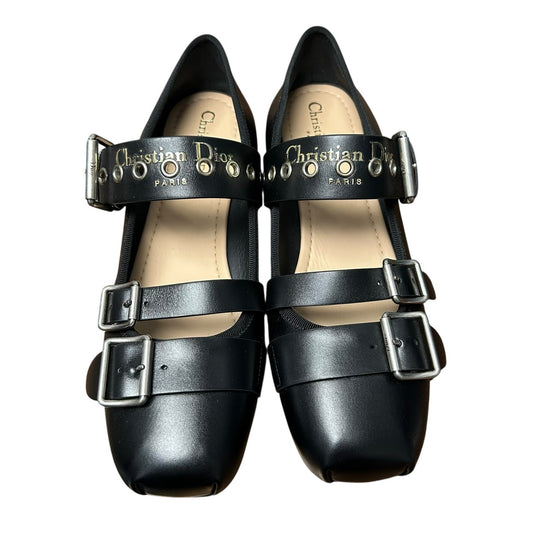 Christian Dior Black Supple Calfskin Punk Buckle Ballet Flat Womens 39 / US 9