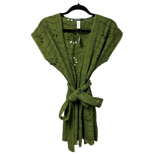 NWT Despi Green Eyelet Short Sleeve Belted Cover Up Top Womens Size Small