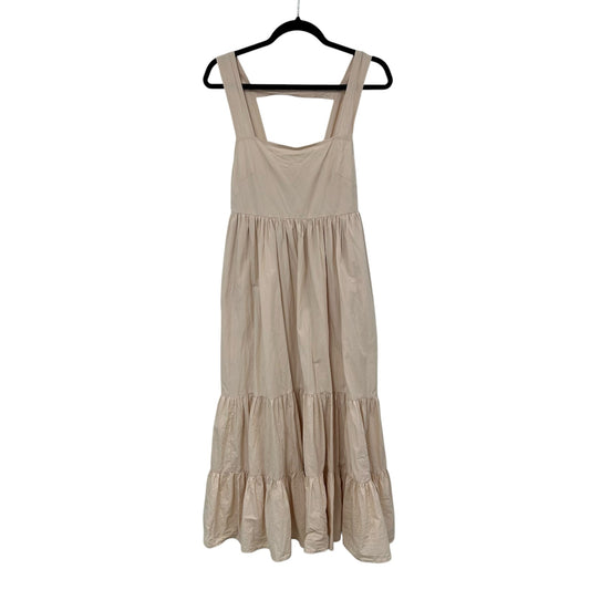 by Anthropologie Cream 100% Cotton Square Neck Tiered Midi Dress Womens Small