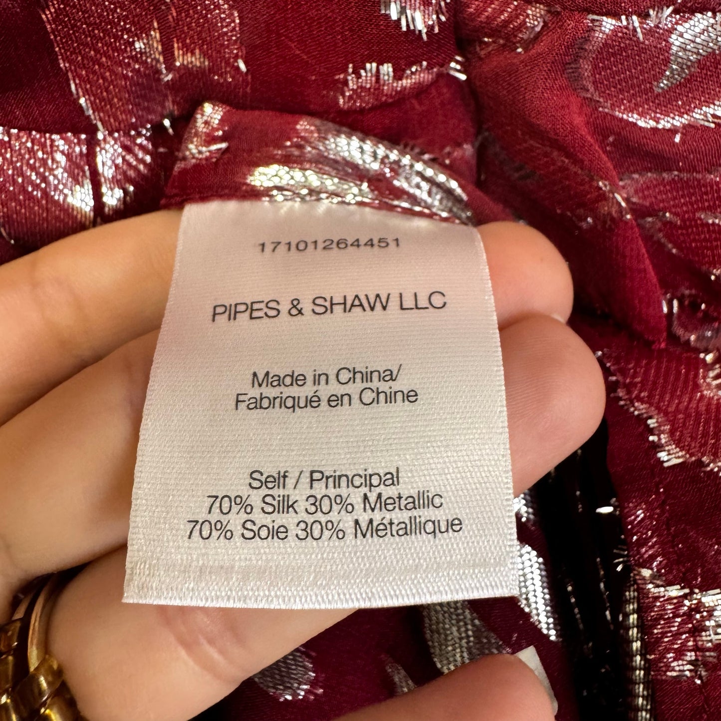 NWT Veronica Beard Red Silver Long Sleeve Mock Neck Brooks Blouse Womens 4