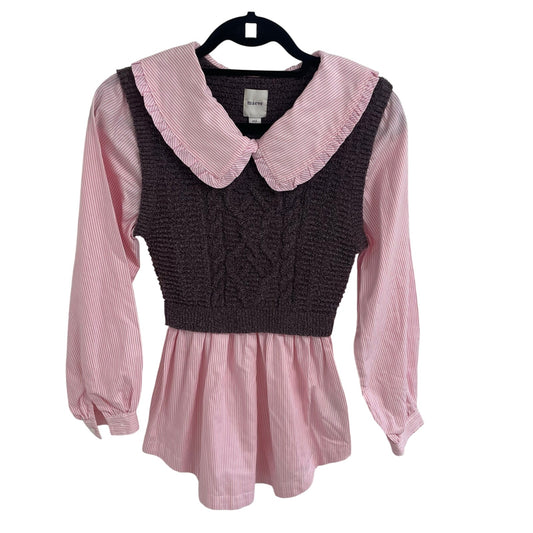 Anthropologie Maeve Collared Twofer Layered Sweater Vest Pink Purple Size XXS