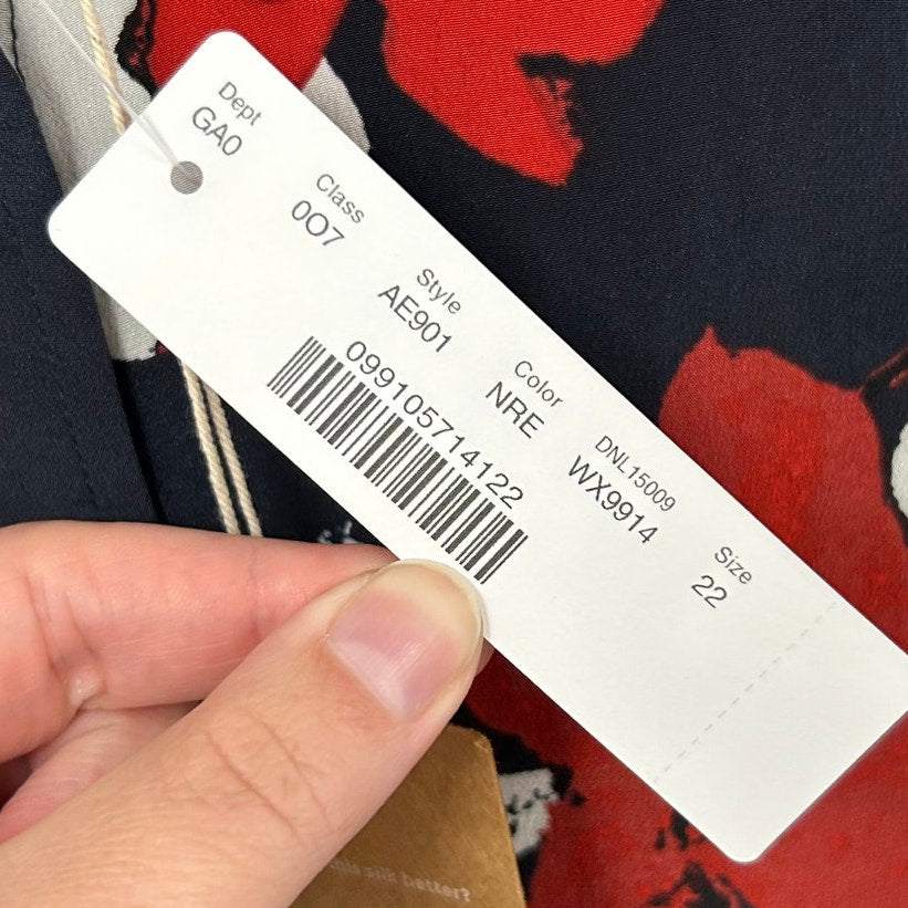 NWT J. Crew Silk Classic Fit Button Down in Navy Poppy Floral Print Womens 22