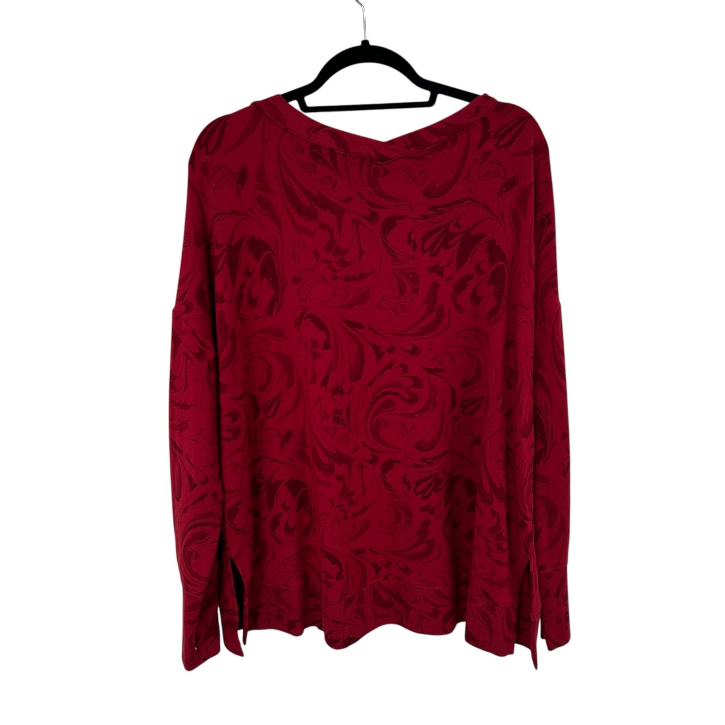 Athleta Agate Red Paisley Long Sleeve Coaster Luxe V-Neck Sweatshirt Womens 1X