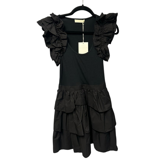 NWT Ulla Johnson Noir Black Ruffle Sleeve Hanna Tiered Mini Dress Womens Size 2
