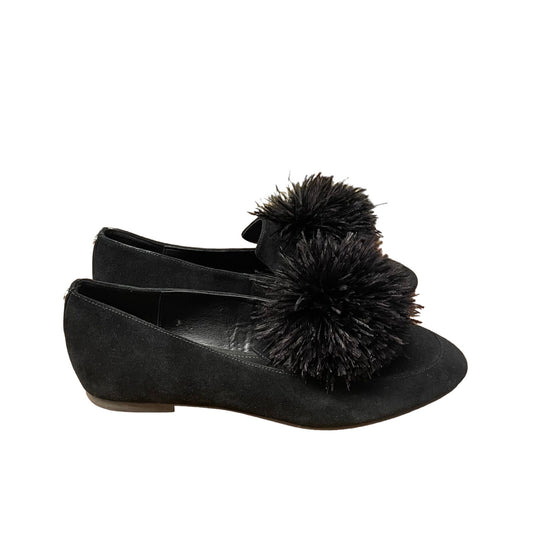Michael Kors Black Leather Slip On Fara Pom Pom Loafers Womens 10