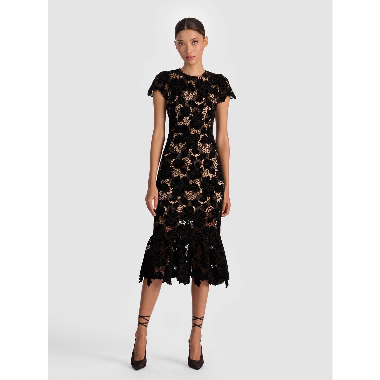 NWT Alice + Olivia Black Velvet Lace Clover Open Back Midi Dress Women – STEPHEN LAWRENCE LTD