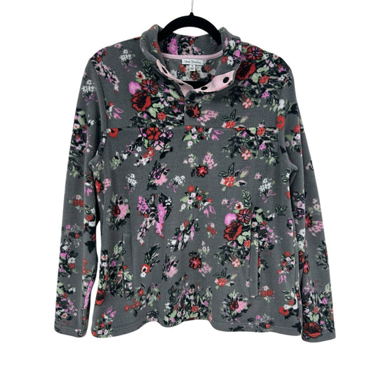 Vera Bradley Gray Hope Blooms Snap Collar Sporty Fleece Pullover Womens Medium