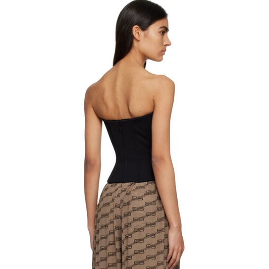 NWT Balenciaga Black Strapless Sweetheart Jersey Bustier Tube Top Womens 2