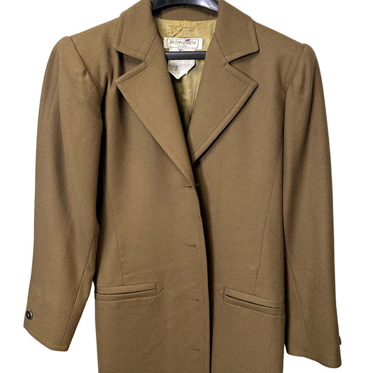 Vintage Yves Saint Laurent 100% Wool Long Puff Sleeve Coat Womens EU 38 / US 8