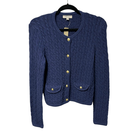 NWT J. Crew Navy Odette Cable Knit Sweater Jacket Cotton Boucle Womens Small