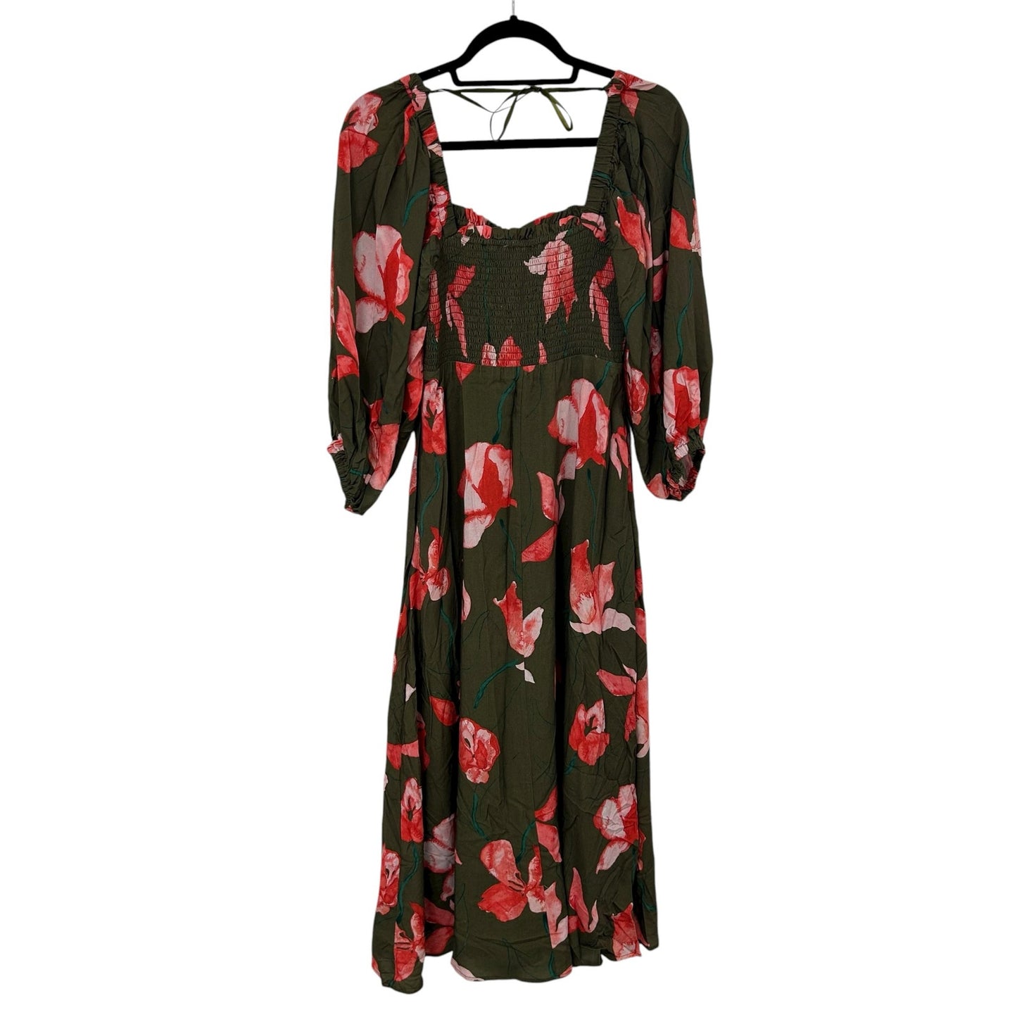 Hutch Anthropologie Green Floral Print Sweetheart Bow Front Dress Womens Small