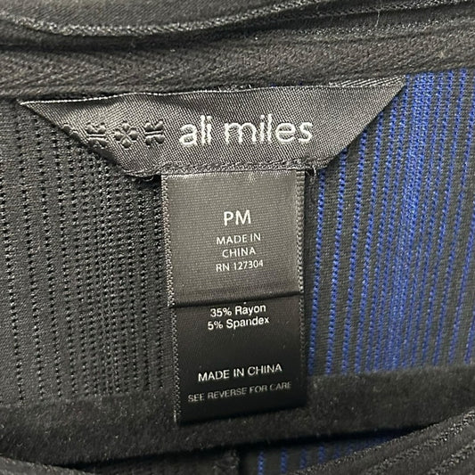 Ali Miles Black Blue 3/4 Sleeve Textured Cowl Neck Top Womens Petite Medium