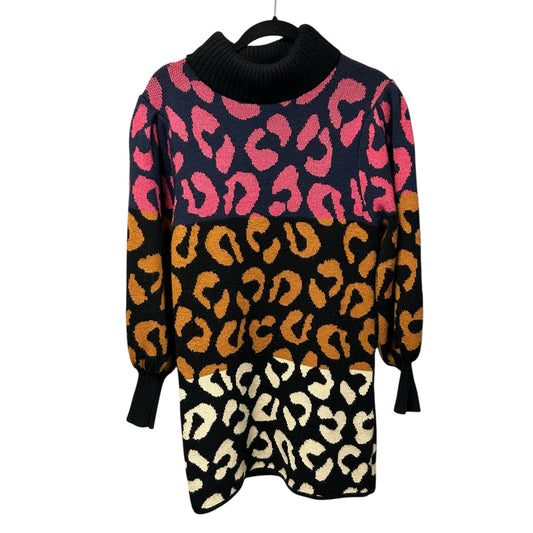 Farm Rio Multicolor Mixed Leopards Long Puff Sleeve Sweater Dress Womens Size XS