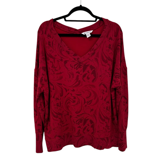 Athleta Agate Red Paisley Long Sleeve Coaster Luxe V-Neck Sweatshirt Womens 1X