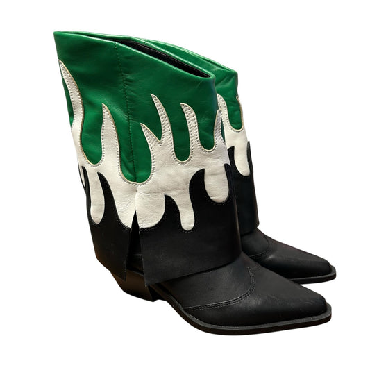Gianni Bini Black White Green Conley Flame Leather Western Boots Womens 5.5