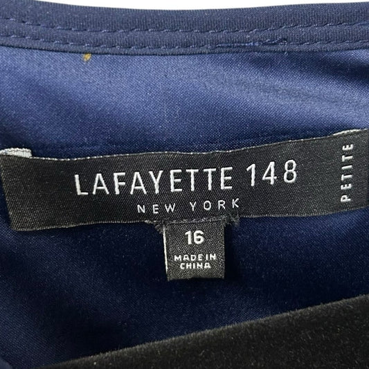 Lafayette 148 New York Navy Yellow Tan Floral Jacquard Shift Dress Womens 16