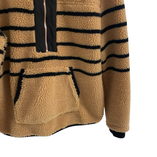 Vineyard Vines Sherpa Fleece Breton Stripe SuperShep Half Zip Tan Black Medium