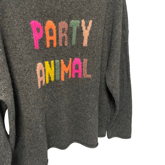 Lou & Grey Dark Gray Multicolor Knit Party Animal Mock Neck Sweater Womens XXL