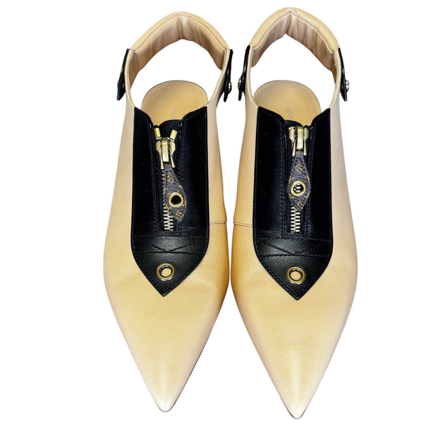 NEW Louis Vuitton Cream Black Calf Leather Allure Slingback Pump Womens 39
