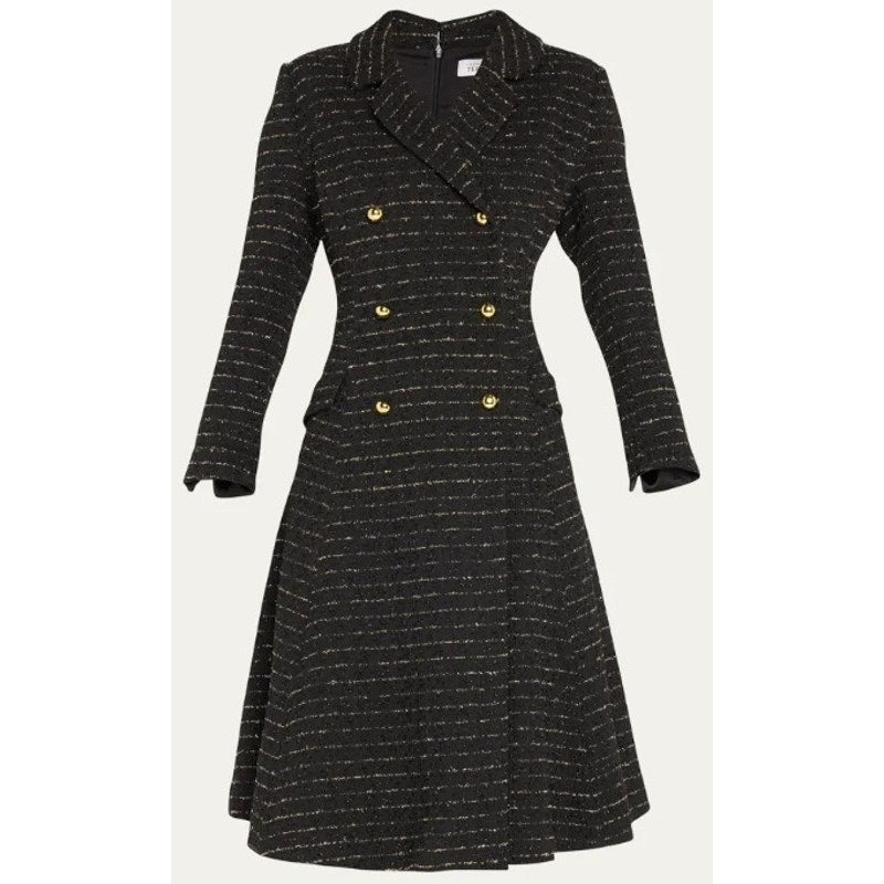 Rickie Freeman Teri Jon Black Gold Metallic Double Breasted Twill Coat Dress 14