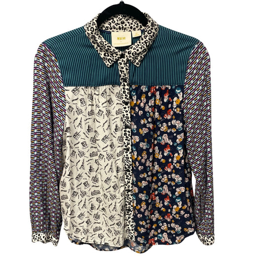 Maeve by Anthropologie Fern Mixed Print Button Up Long Sleeve Top Small Petite
