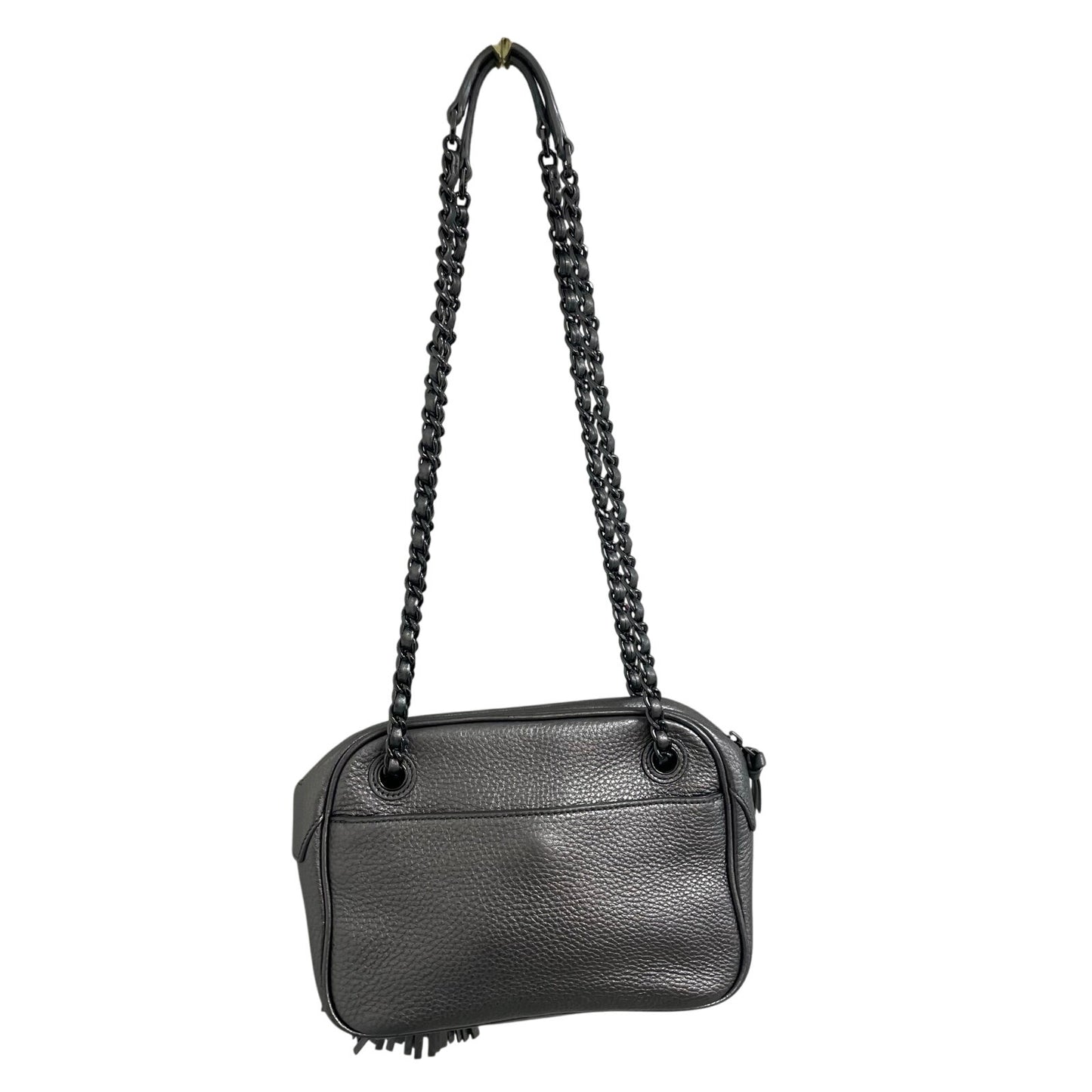 Tory Burch Thea Chain Convertible Crossbody Handbag Gunmetal Metallic Leather