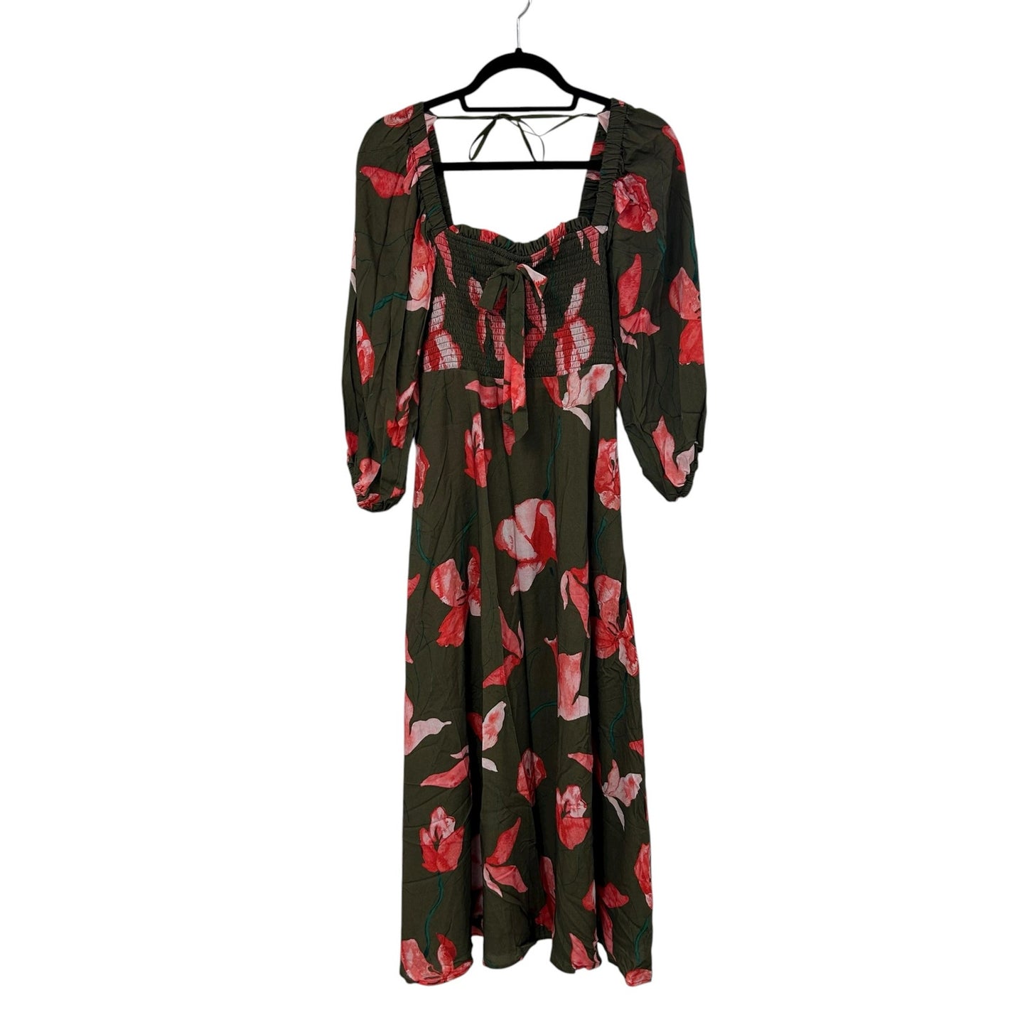 Hutch Anthropologie Green Floral Print Sweetheart Bow Front Dress Womens Small