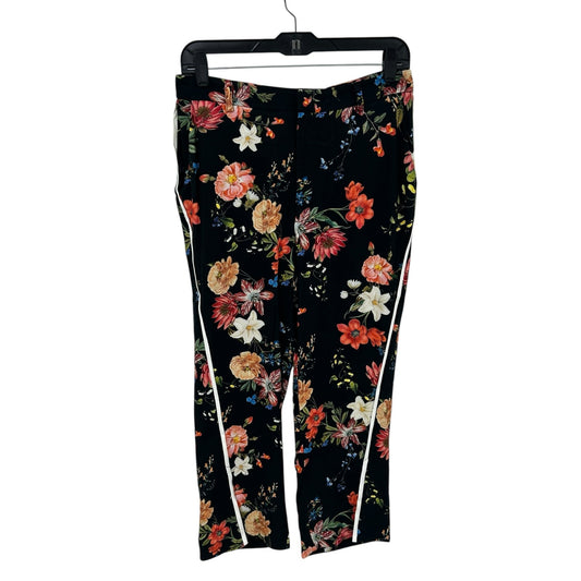 NWT Farm Rio Black Multicolor Floral Print Cropped Side Slit Pants Womens Small