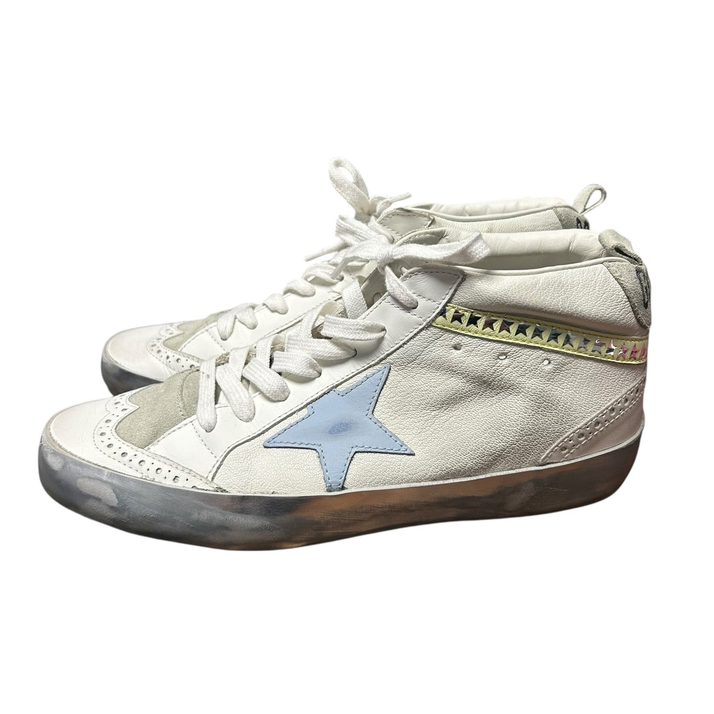 Golden Goose Mid Star Ice Blue Mixed Leather Lace Up Sneakers Womens 39 / US 9