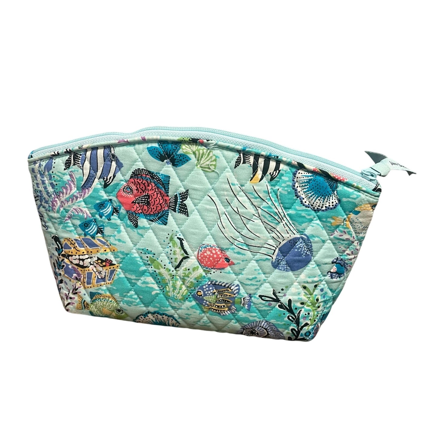 Vera Bradley Zip Up Cosmetic Bag in Blue Treasure Fish Cruise Print