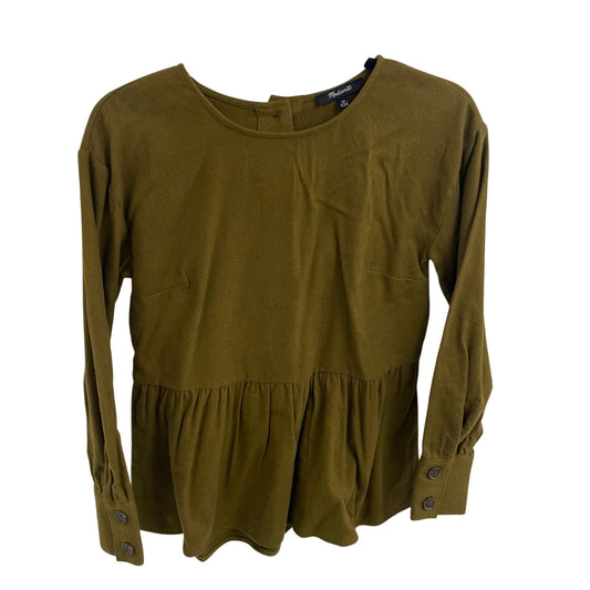 NWT Madewell Flannel Button Back Peplum Top in Weathered Olive Womens XS