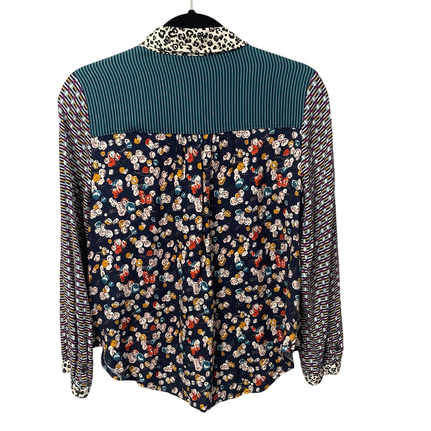 Maeve by Anthropologie Fern Mixed Print Button Up Long Sleeve Top Small Petite