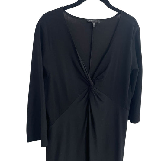 Eileen Fisher Lowcut Knotted Front 3/4 Sleeve Black Shift Dress Womens Large