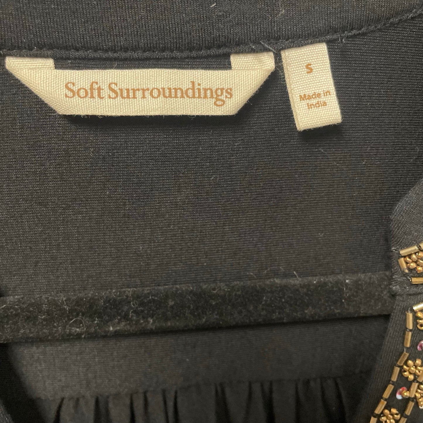 Soft Surroundings Festa Tunic Top Black Gold Beaded Floral Womens Size Small