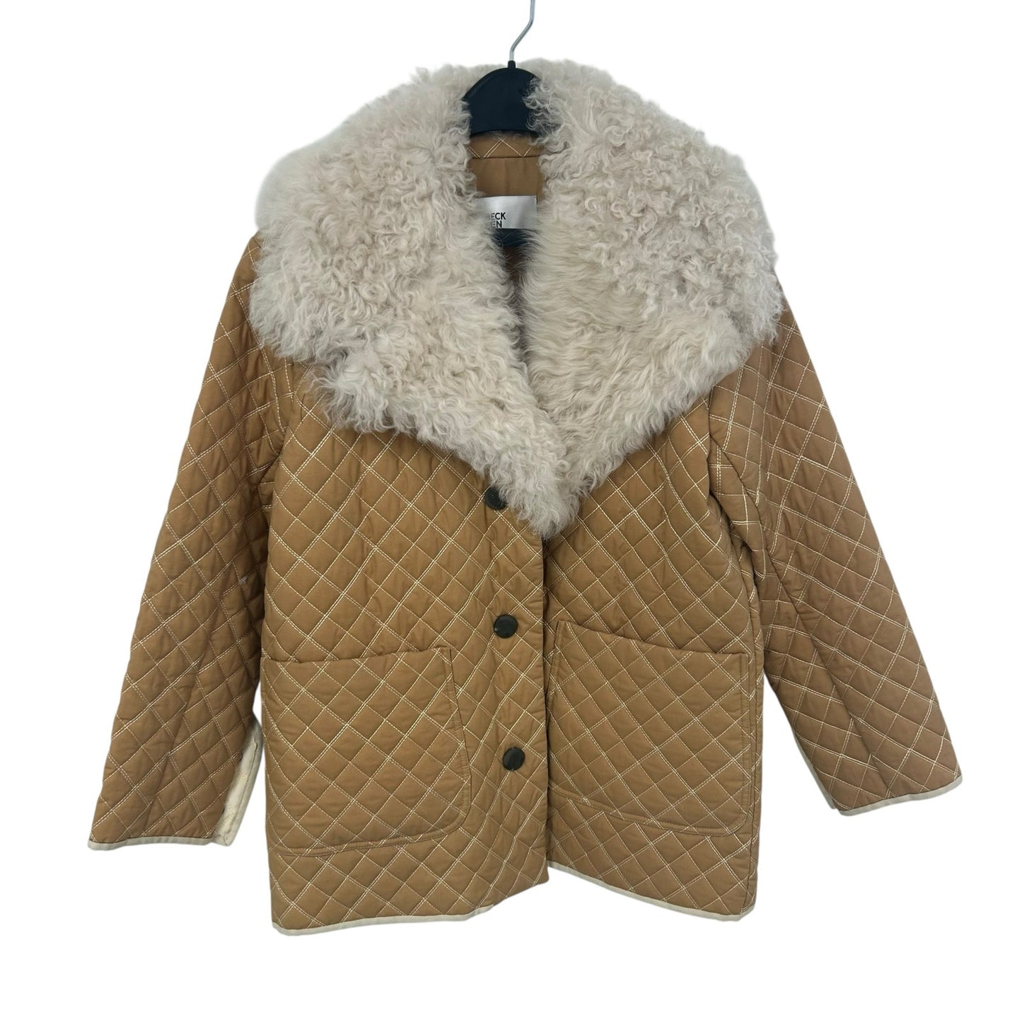 Becken Tan Cream Quilted Button Up Lamb Fur & Lamb Leather Coat Womens Small