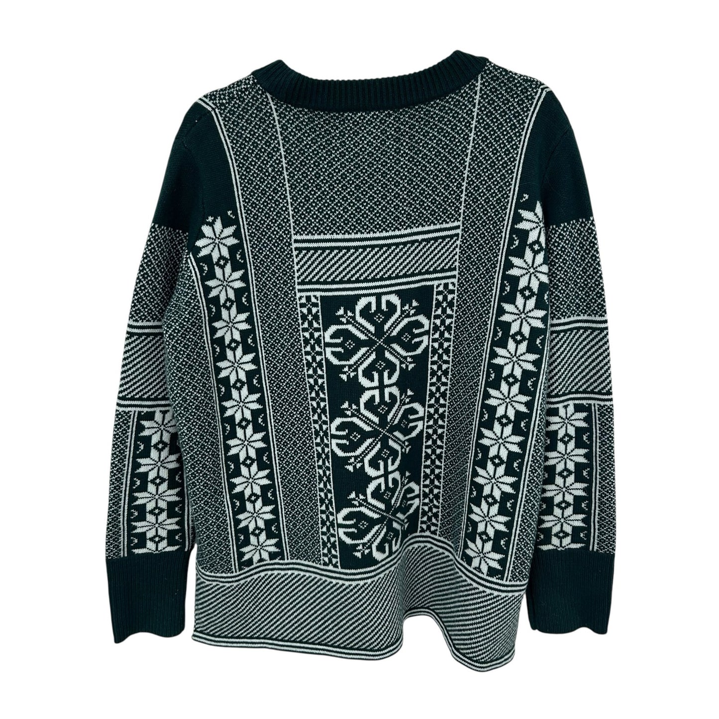 Tuckernuck Davos Green White 100% Wool Olsen Pullover Crewneck Sweater Womens XL