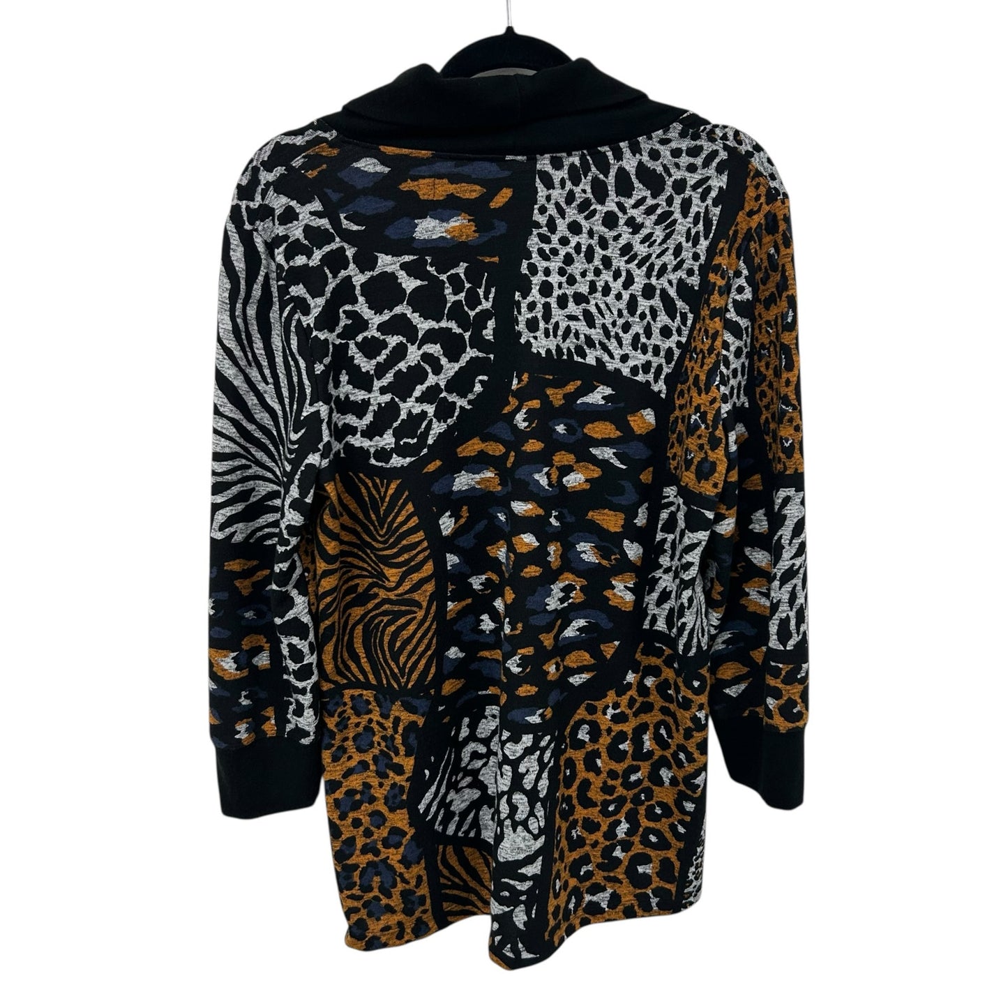 Ali Miles Gray Multicolor Mixed Animal Print Cowl Neck Sweater Womens Large