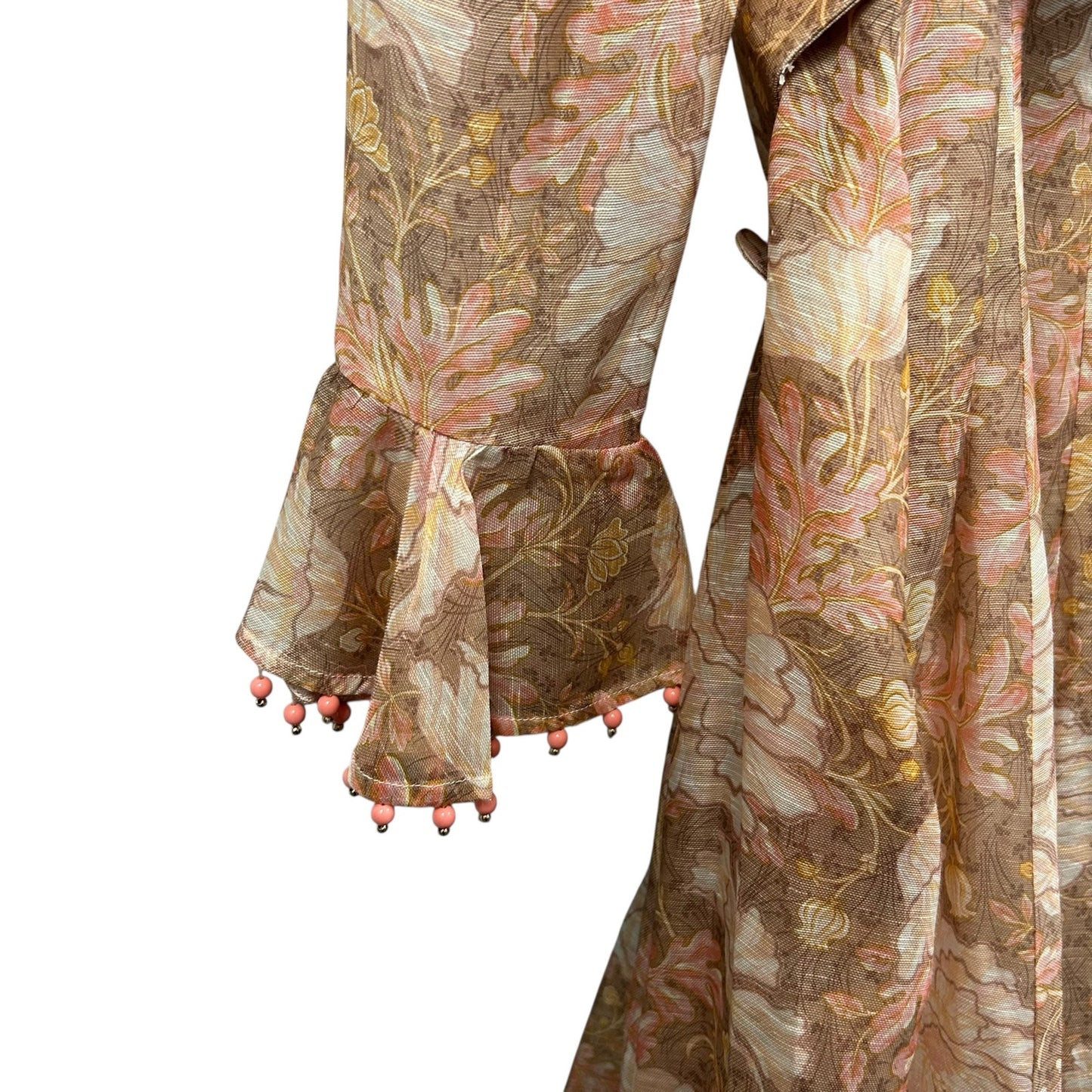 Zimmerman Floral Puffed-Sleeve Belted Midi Dress with Beaded Trim Womens 0 US 4