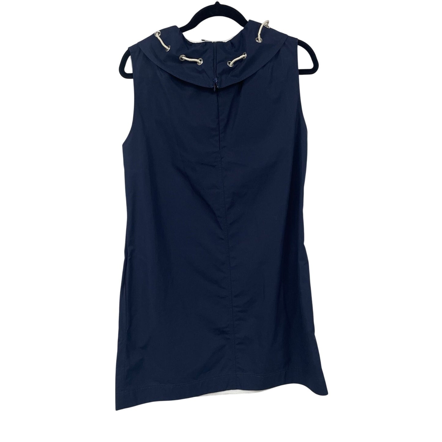 Calvin Klein 250W39NYC Made in Italy Drawstring Ruff Neck Poplin Dress Navy US 6