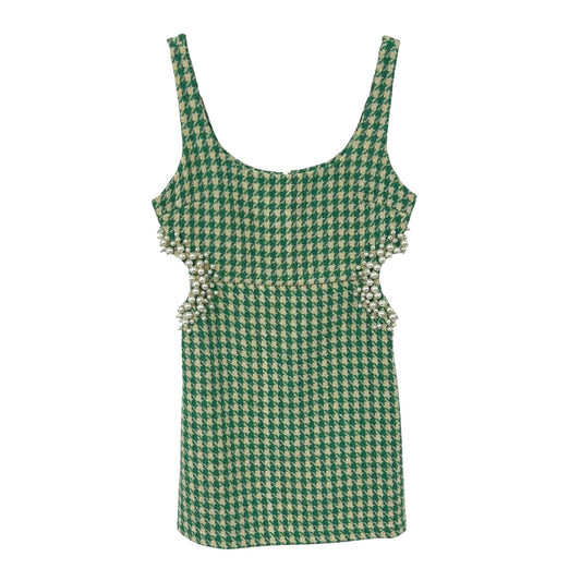 4SI3NNA Green Houndstooth Shailene Sleeveless Mini Dress Womens Medium
