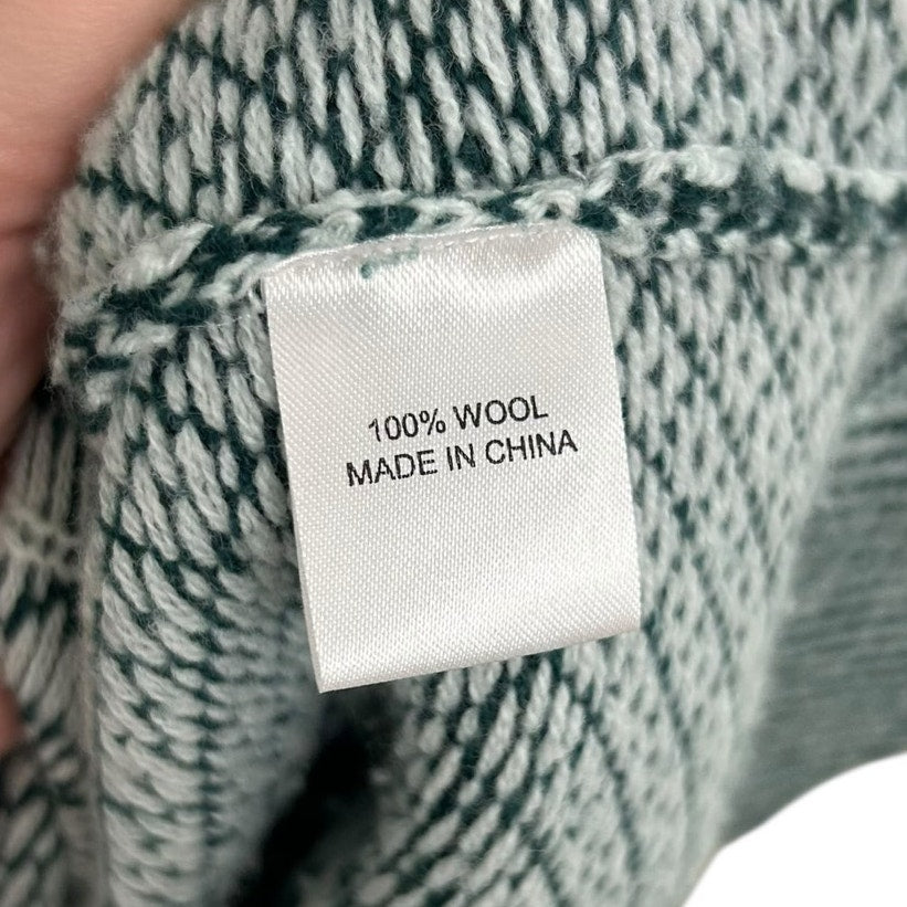Tuckernuck Davos Green White 100% Wool Olsen Pullover Crewneck Sweater Womens XL