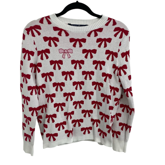 Duffield Lane Heirloom Cotton The Bow Sweater in Ivory Red and Pink Womens XS