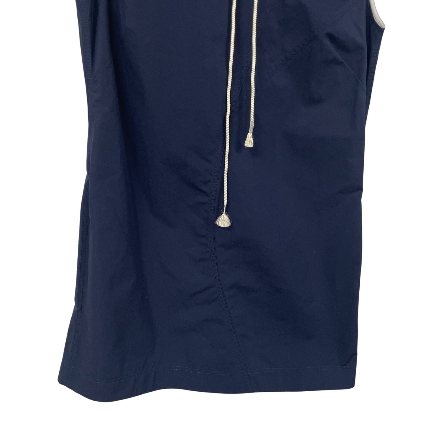 Calvin Klein 250W39NYC Made in Italy Drawstring Ruff Neck Poplin Dress Navy US 6