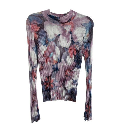 Anthropologie Pilcro Velvet Turtleneck Sweater Purple Floral Pattern Size Large